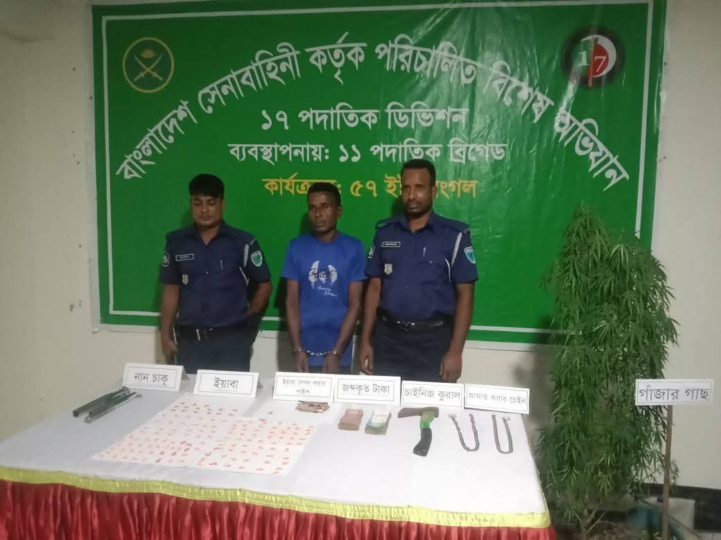 সুনামগঞ্জ পৌর শহরে ৬৯০ পিস ইয়াবা ও দেশীয় অস্ত্র সহ মাদক কারবারি আটক