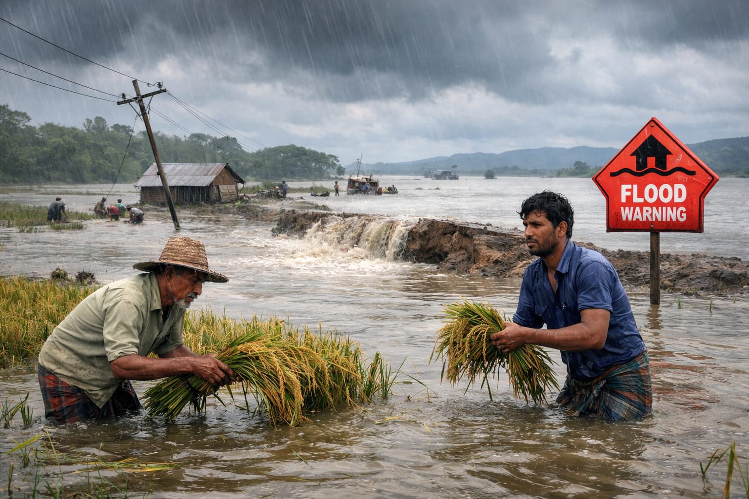 উজানের ঢল ও টানা বৃষ্টিতে দিরাই-শাল্লায় বন্যা শঙ্কা, ফসল রক্ষায় উৎকণ্ঠায় কৃষক