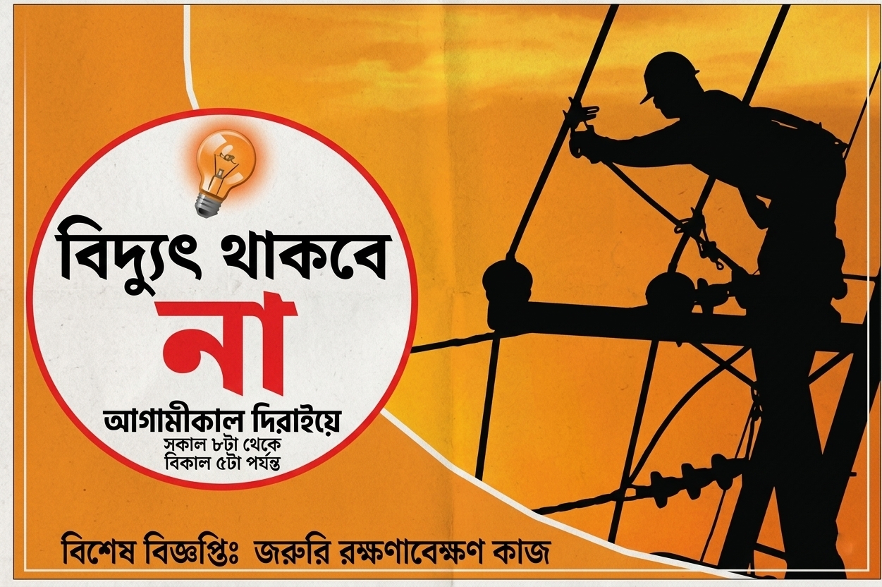 দিরাইয়ে আগামীকাল ১০ ঘণ্টা বিদ্যুৎ সরবরাহ বন্ধ থাকবে